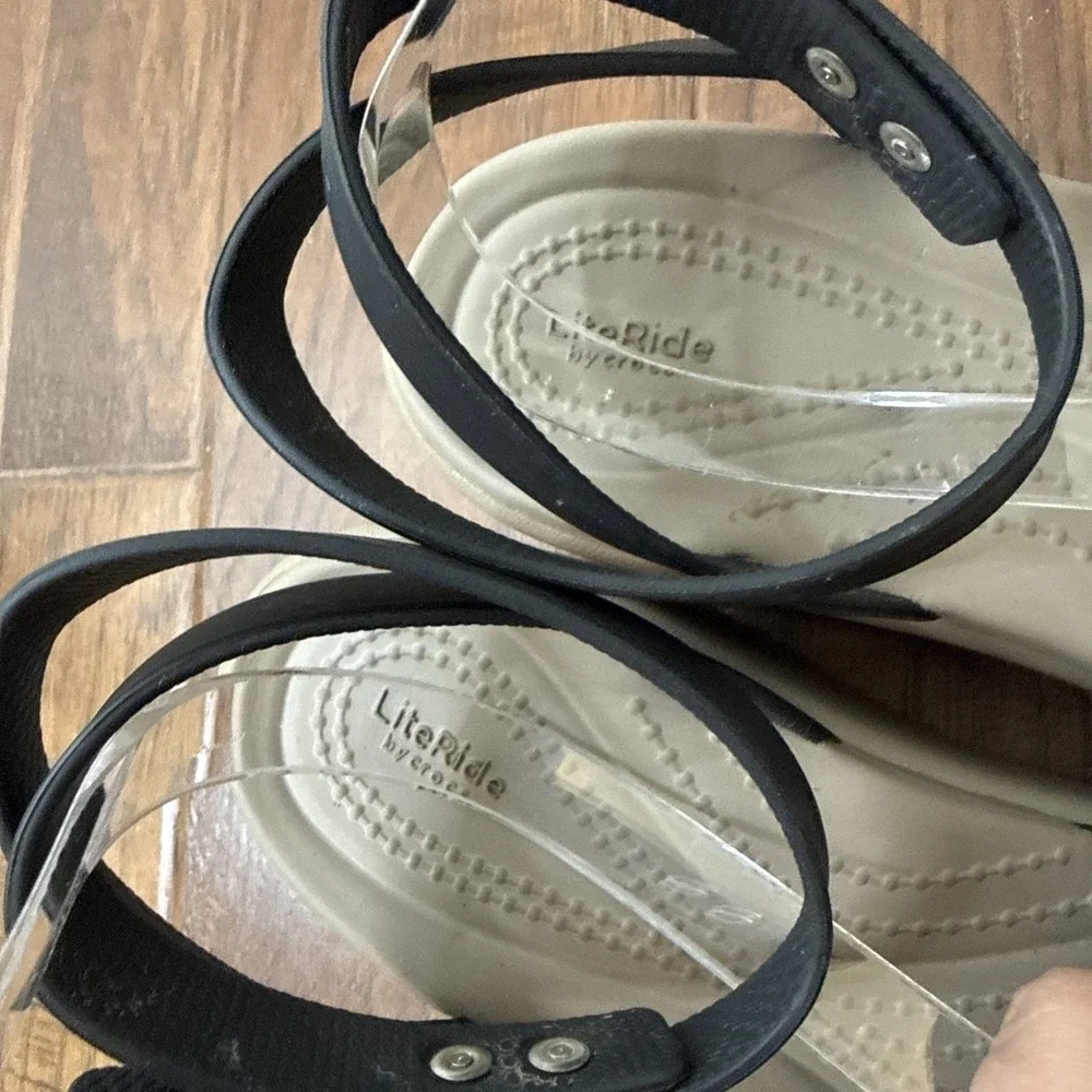 Crocs Platform Chunky Ankle Strap Wedge Sandal LiteRide Black Comfort Women's 6